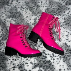 Pink PU Leather Boots - Sz 10